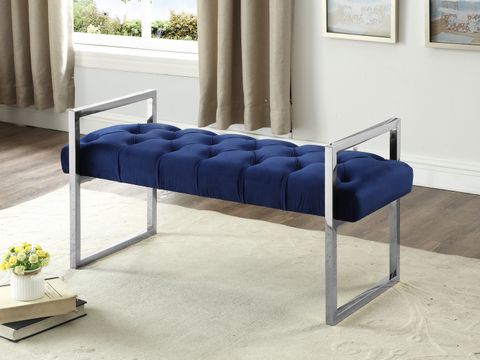 Blue Velvet Fabric Bench With Stainless Steel Legs inside Velvet Bench With Stainless Steel Bench, Green